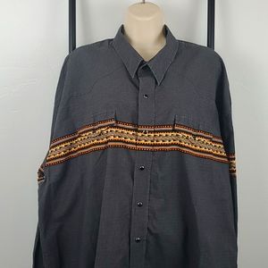 Roper cowboy western shirt snaps long sleeve Native American Detail  size 3XL